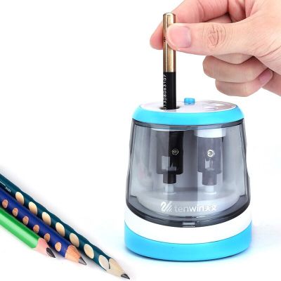 Tenwin Electric Pencil Sharpener Dual Holes Electric Switch Pencil Sharpener For 6-12mm Diameter Pencils Portable 8016