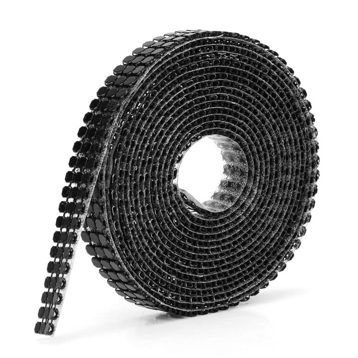 1-5เมตร3แถวตะแกรงอะลูมิเนียม-rhinestones-ริบบิ้นเย็บพลอยเทียมตัดแต่งเครื่องประดับเสื้อผ้า-สีดำ
