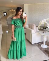 jkk Neck Dresses Loose Sleeve Ruffle Female Beach Vestidos Robe