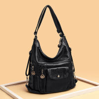 Elegant Women Hand Bag Large Capacity Multi Pockets Shoulder Bag Office Ladies Work Bag Female Retro Washed PU Leather Handbag