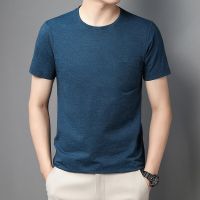 HOT11★BROWON Brand T Shirts Men 2023 Summer Pocket O-Neck Short Sleeve T-Shirt Male Business Cal Solid Color Ice Silk Thin Tee Tops