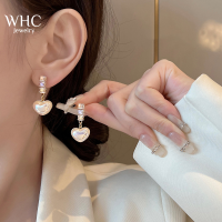 WHC Jewelry ต่างหูไข่มุกหัวใจเพทายประกายแวววาว ต่างหูดีไซน์หรูหราสำหรับผู้หญิง