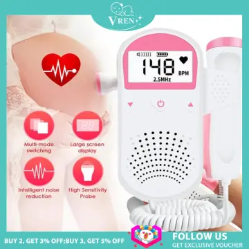 Pregnancy Handheld Baby Heartbeat Detector 3.0MHz Portable Fetal Doppler  for Home Noise Reduction Baby Heart Monitor - Pink