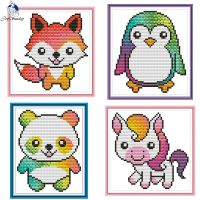 【CC】 Cartoon Minin Printed 14CT 11CT Counted Canvas Fabric Set Kids Embroidery Crafts