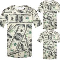 เสื้อทีเชิเสื้อยืดคอกลมแขนสั้นสำหรับผู้ชายกราฟิก3D ธนบัตรดอลล่าร์เงินเสื้อยืดพิมพ์ลาย