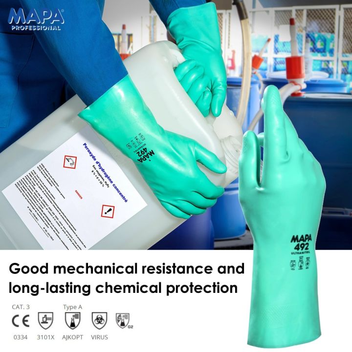 【cw】mapa Ultranitril 492 Chemical Nitrile Reusable Gloves Acid Alkali Resistant Chemical Work 1496