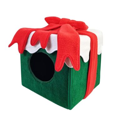 Christmas Cat Cave Christmas Gift Box Shape Kitten Cat House Christmas Cat Houses For Indoor Cats Square Pet Nest