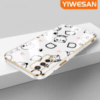 YIWESAN เคสสำหรับ Vivo Y20 Y20s Y20i Y12A Y20S กรัม Y20T Y12s Y20S เมตร Y20S Y11s เคสการ์ตูนแพนด้าน่ารักลายข้าวปั้นกรอบสี่เหลี่ยมจัตุรัสใหม่ชุบซิลิก้าเจลนิ่มกันกระแทกเคสมือถือฝาครอบป้องกันเลนส์กล้องถ่ายรูปปิดมมาก