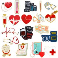 ❁☫♤  Enamel Brooch Stethoscope Thermometer Syringe Pill Blood Type Notepad Metal Badge Lapel Pins Jewelry