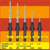 5ชิ้น/เซ็ตหัวเจาะ Countersink มืออาชีพ1/4นิ้ว HSS ก้านหกเหลี่ยม Countersink กรวยที่มี1ประแจหกเหลี่ยมการเปลี่ยนแปลงอย่างรวดเร็วเจาะเคาน์7/64เครื่องมืองานไม้ ", 9/64", 11/64 ", 3/16", 7/32"