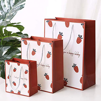 [Miss Lan]Strawberry Portable Paper Bag High-end Art Small Fresh Birthday Gift Packaging Bag