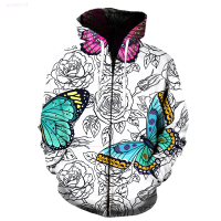 Funny Cartoon butterfly pattern 3D Print Mens Zipper Hoodies Sweatshirts Casual Spring Autumn Streetwear Men Clothing Hooded Size:XS-5XL