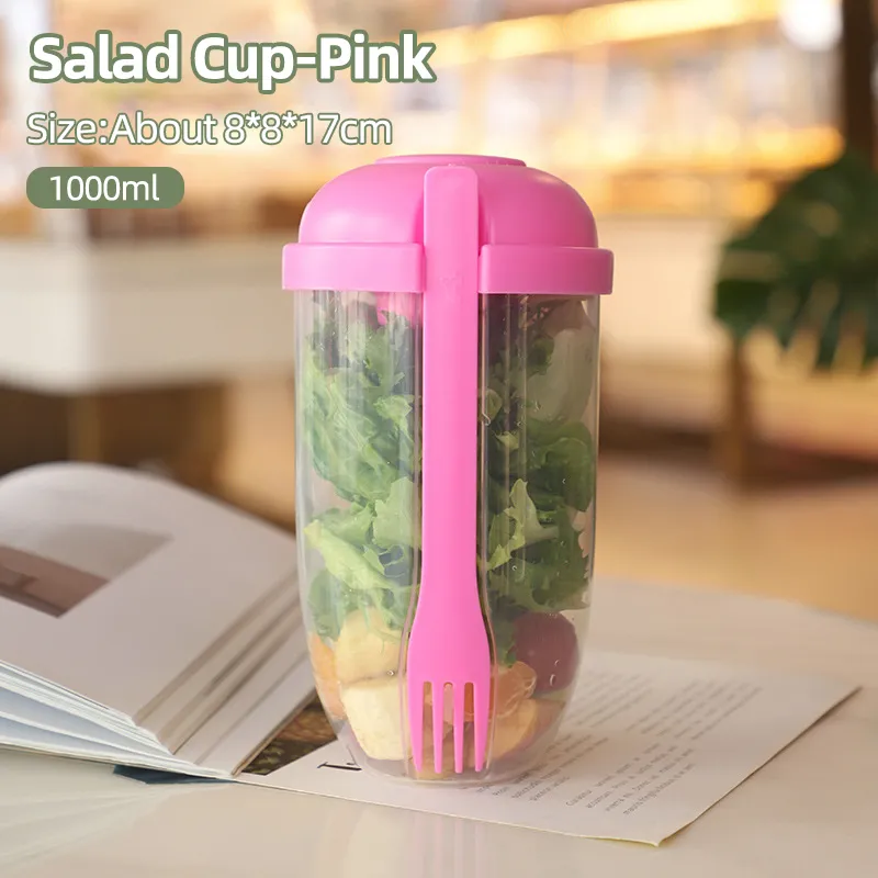 Meal Shaker Salad Cup Fork Brush 1000ml Dressing Holder With Lid