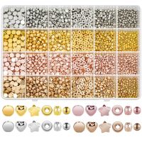 ☄┅ 1800pcs CCB Gold Spacer Beads Set Round Beads Heart Beads Charm Kit Beads for Jewelry Making DIY Bracelet Necklace Star Box