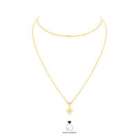 Haus of Jewelry CELESTIAL DOUBLE CHAIN NECKLACE สร้อยคอเงินแท้ ประดับเพชรคิวบิกเซอร์โคเนีย (Cubic Zirconia)