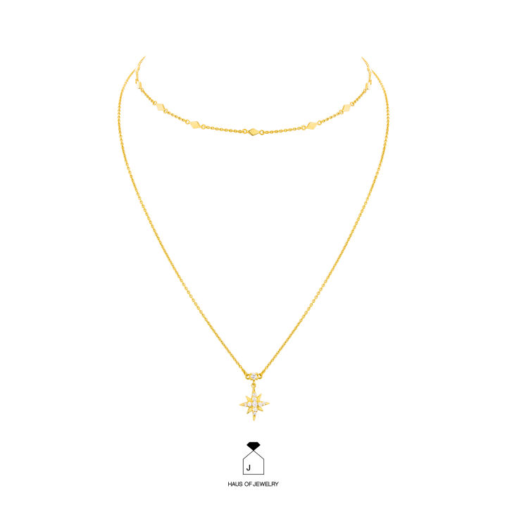 haus-of-jewelry-celestial-double-chain-necklace-สร้อยคอเงินแท้-ประดับเพชรคิวบิกเซอร์โคเนีย-cubic-zirconia