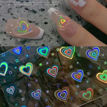 Aurora Holographic Heart Nail Art Stickers - Valentine's Day Nail