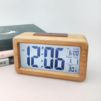 Digital Alarm Clock Wooden Time Display Electronic Clocks Battery Operated with Sensor Backlight for Bedroom Bedside