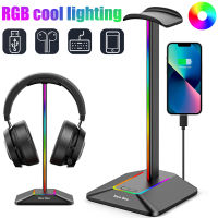 ที่วางหูฟัง RGB พร้อมพอร์ตชาร์จ USB 2พอร์ตที่วางหูฟังสำหรับเล่นเกมพร้อมฐานยางกันลื่นสำหรับหูฟังทั้งหมด