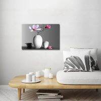 ⊙ แจกันสีขาวกับดอกไม้ Magnolia Wall Art ภาพวาดดอกไม้สีชมพูรูปภาพ Zen งานศิลปะสำหรับตกแต่งห้องน้ำสปา