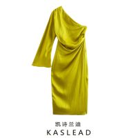 KASLEAD new ladies asymmetry of European and American wind brought satin texture dress 7771451 520 ❤