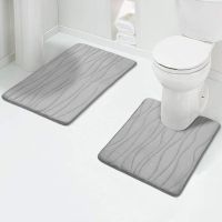 Olanly 2PCS Bathroom Rug Set Non-Slip Absorbent Shower Pad Soft Memory Foam Toilet Mat U Shaped Carpet Rectangle Floor Bath Mat