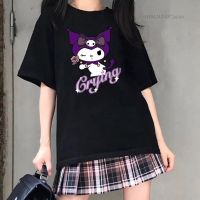 Sanrio Kuromi การ์ตูนพิมพ์ Dark เสื้อยืดนุ่มแบบญี่ปุ่นสาวผ้าฝ้ายหลวมแขนสั้นเสื้อยืดสาว Befree แฟชั่น Tops Tee Y2k