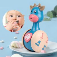 QWZ Baby 0 12 Months Tumbler Rattle Toys Cute Sliding Deer Newborn Soft Teether Infant Hand Bell Mobile Press Squeaky Toys
