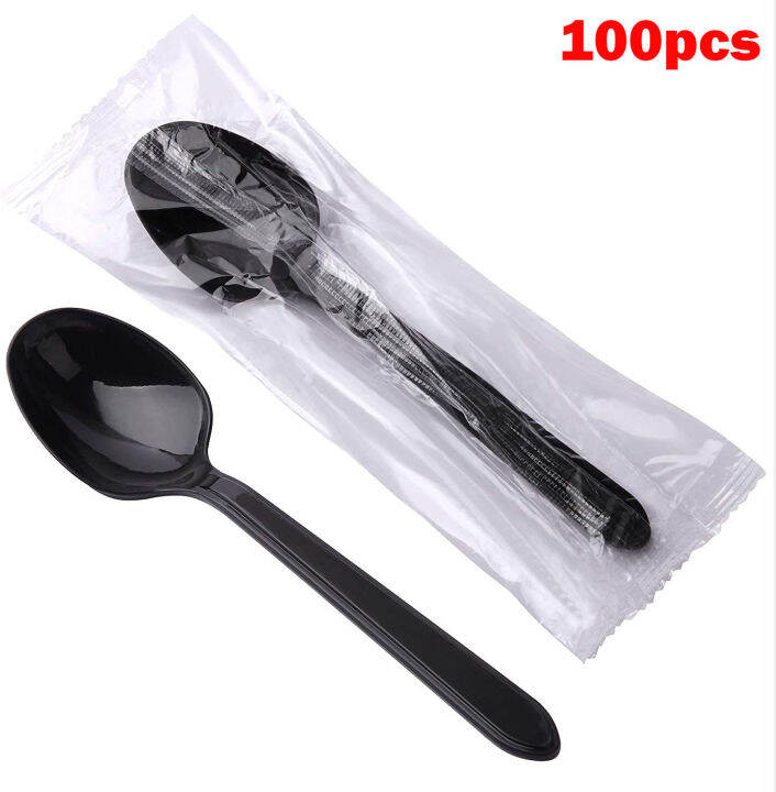 Individually Wrapped Plastic Spoons 100 Disposable Packaged Spoons