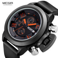 Megir Fashion Mens Silicone Band Sport Quartz Wrist Watches og Display Chronograph Black Watch for Man with Calendar 2002