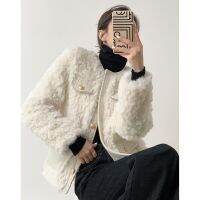 【HOT】 high-quality winter new French style thickened fragrant lamb wool short plush environmental protection coat