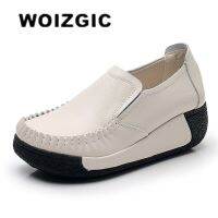 WOIZGIC Women Flats Female Mother Genuin Leather Shoes Platform Slip On Moccasins Loafers Black Comfortable Soft Mujer Pregnant