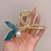 Shark Clip Gifts Hairpin Ponytail Buckle Rhinestone Pearl HairGrip Crystal Hair Clips Blue Fishtail Hair Clips