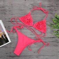 Sexy Bikinis  New 3D Flower Swimwear Solid Bikini Bandage Swimsuit Thong Bikini Set Female Bathers Wear Push Up Micro Bikini