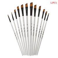 12Pcs Set Nylon Bristles Watercolor Acrylic Oil Painting Slant Flat Round Pointed Pen Tip Wood Handle Art Accessory