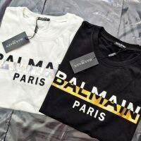 Original Balmain∮ Paris Women S Cotton Crew Neck T-Shirt Laser Colorful Epoxy Letter T-Shirt Trend Casual Fashion Short-Sleeved T-Shirt เสื้อแขนสั้น