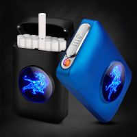 ¤ Cigarette Case USB Charging Lighter 19pcs Capacity Cigarettes Storage Container Box Windproof Lighter Tobacco Holder Men 39;s Gifts