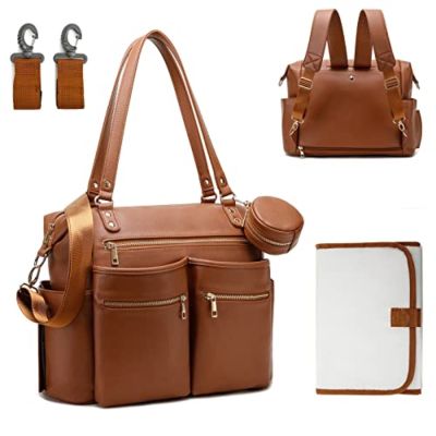 hot！【DT】❁♞✘  Leather Diaper Tote for Dad Baby Nappy Organizer with Changing Stroller Straps Pacifier Boy