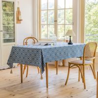 Yiman Qiyun jacquard diamond-shaped tablecloth navy blue tassel American country home dining table coffee factory direct supply 【MAY】