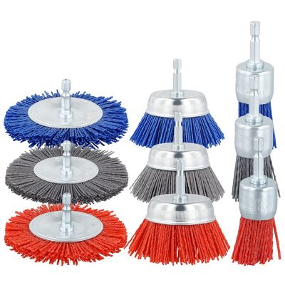 Filament Abrasive Wire Brush Wheels Spare Parts 3Sizes Nylon Drill Brush Set with 1/4In Drill for Removal of Rust Corrosion Paint