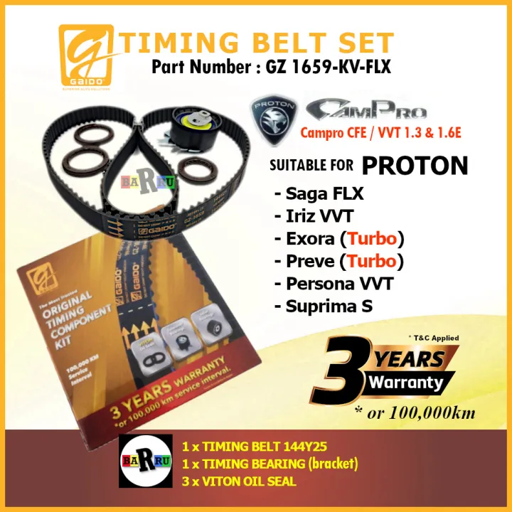 100,000km Warranty Gaido Timing Belt Kit Proton Saga FLX Iriz VVT Preve