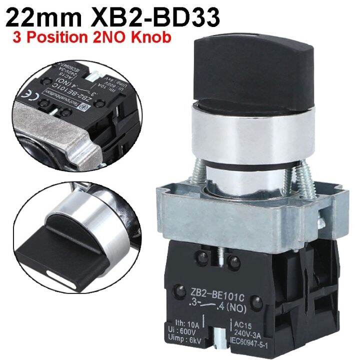 22mm XB2-BD33 3 Position 2NO Knob 10A/415V Lock-in Selection ZB2-BE101C ...