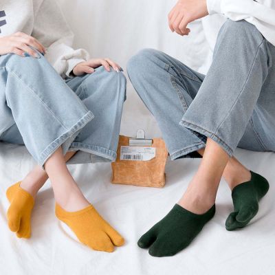 THERYE ถุงเท้ายาวสองนิ้วนุ่มระบายอากาศได้ดี,ถุงเท้าสั้นถุงเท้าแยกนิ้วสไตล์ญี่ปุ่นสำหรับผู้ชายและผู้หญิง