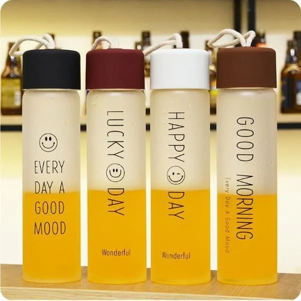 Glass Bottle Happy Day Lucky Day Glass Drinking Bottle 350Ml