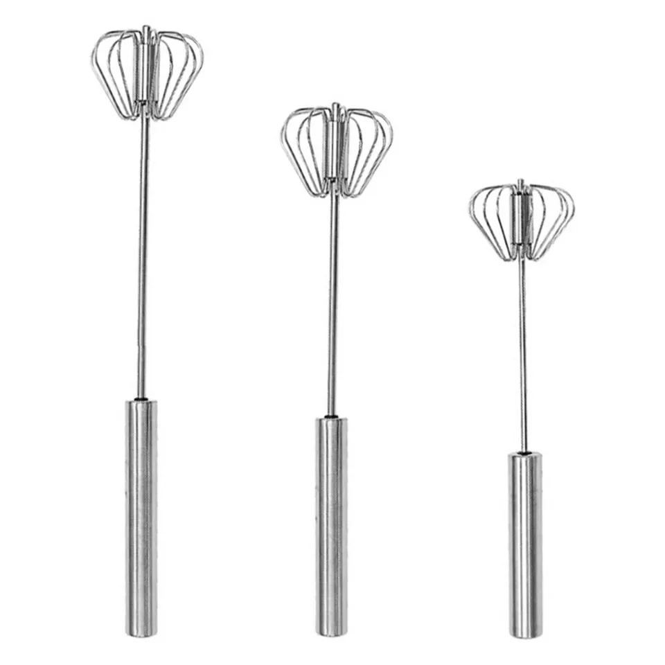 1pc Semi-automatic Rotation Egg Whisk,Minimalist Stainless Steel