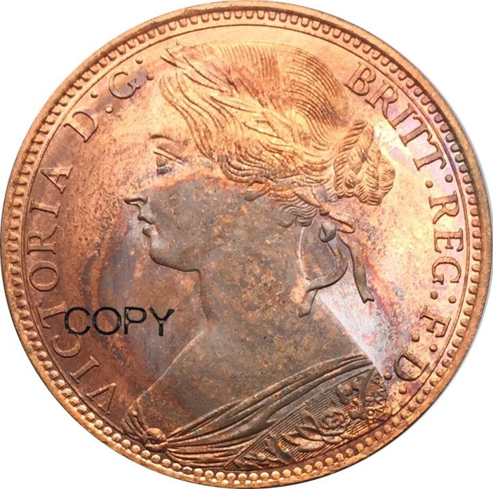 เหรียญวิคตอเรียจำลอง1871หนึ่งเพนนีอาณาจักรสุดเท่ห์ทองแดง
