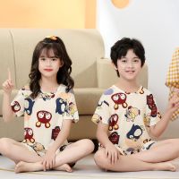 Children Cartoon Breathable Home Clothes Fashion Anime Print Short Sleeve Shorts Pajamas 2-14Y Boys Girls Sleepwear Nightwear