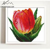 Simple Easy For Beginner Red Tulip CrossDecor Cross Stitch Complete Set Small Size Needlework DIY Handmade 11CT Pattern Stamped Printed On the Cloth K