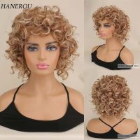 Synthetic Mixed Brown Wig Short Pixie Cut Curly Wig With Bangs For Women Nature Daily Cosplay Halloween Heat Resistant Fake Hair