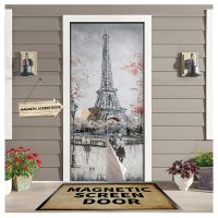 【LZ】 Eiffel Tower Oil Painting Kitchen Door Curtain Anti-mosquito Door Net Mesh Insect Screen Door Curtains for Living Room